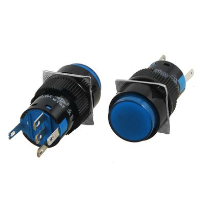 PGMTDEFXJO 5 Pcs Control Electrical Blue Round DC 24V Light Latching Panel AC 250V 5A Push Button Switch