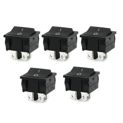PGMTDEFXJO 5 Pcs Control Electrical AC 250V 6A/10A 4 Pin DPST Black On/Off Rocker Switch
