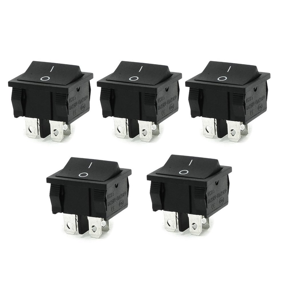 PGMTDEFXJO 5 Pcs Control Electrical AC 250V 6A/10A 4 Pin DPST Black On/Off Rocker Switch