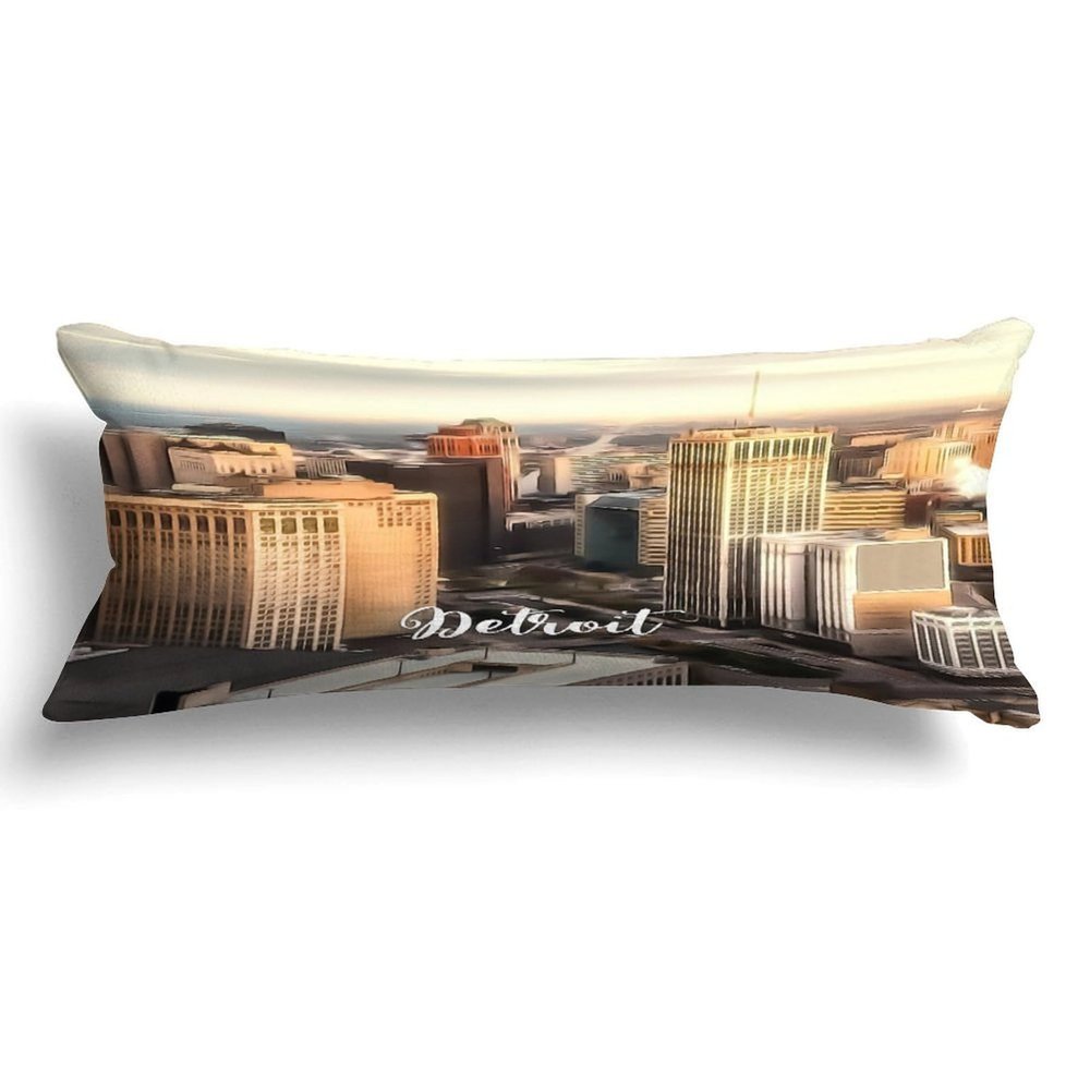 Detroit Cotton Body Pillow for Side Sleeper Detroit City Skyline Landscape Body Pillow for Pregnant Women Long Pillow Case with Zipper Pillow Case Bedroom Decor 20x54in