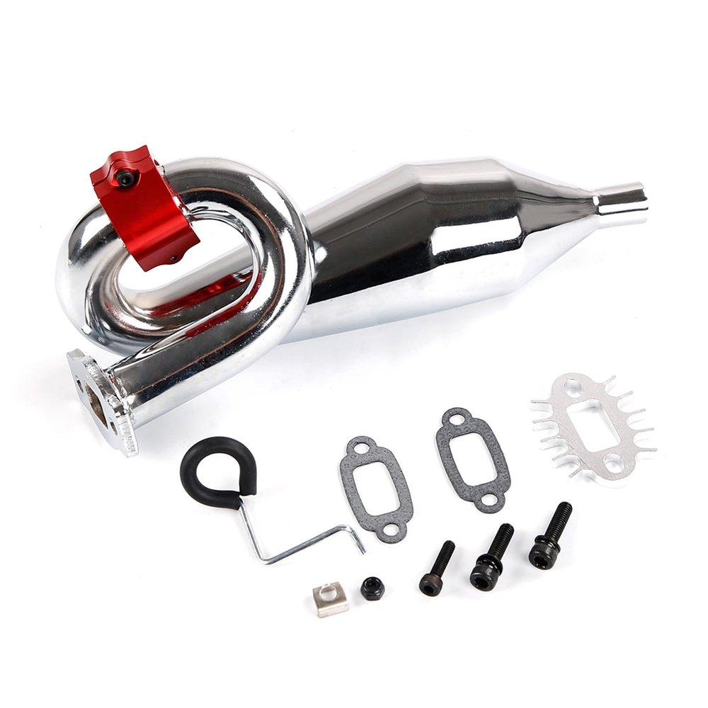 FLMLF CNC Metal Clamp Exhaust Tuned Pipe of 23CC-36CC Engine for 1/5 HPI ROFUN BAHA King Motor ROVAN BAJA SS 5B 5T 5SC Rc Parts (Red)