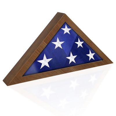 Flag Case for 5' X 9.5' Burial Flag, Military Flag Box Display Case with Wall Mount , Folded Flag Frame for American Funeral Flag for Veteran, Walnut