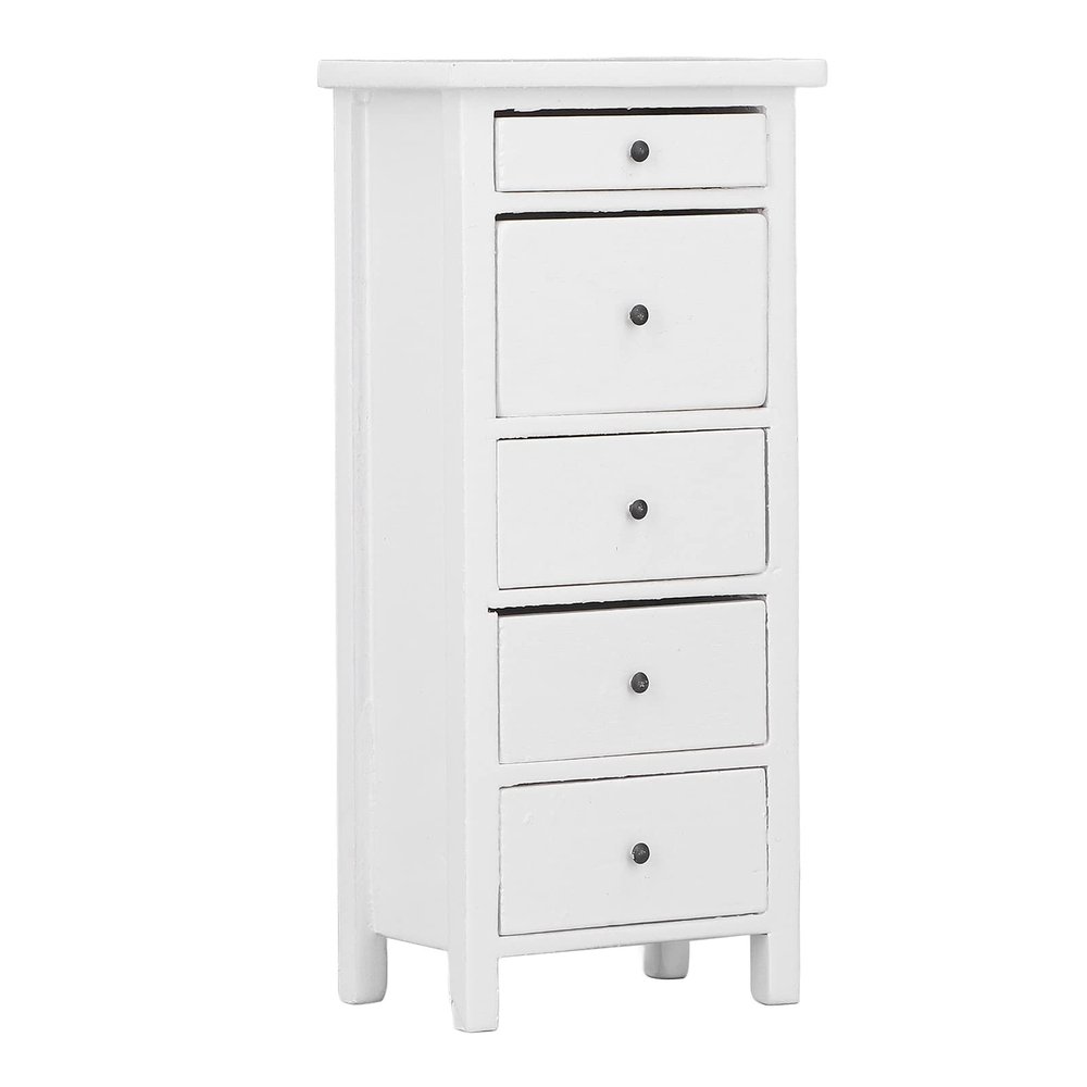 1:12 Scale Dollhouse Chest of Drawers Wooden Miniature White Bedroom Furniture Doll House Decoration 1:12 Miniature Dollhouse Decoration Dollhouse Accessories