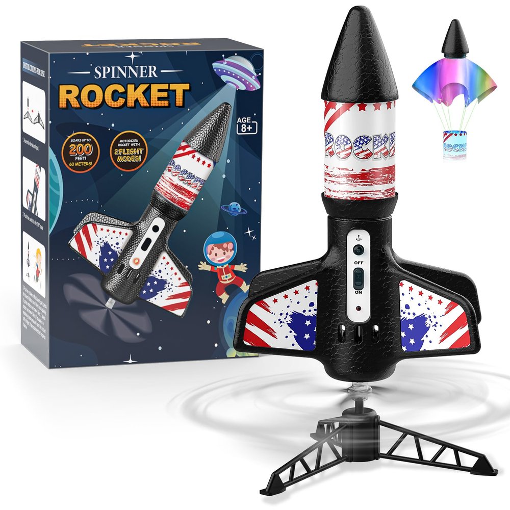 Mafbeanl Rocket Launcher for Kids, Self Launching Motorized Air Rocket Toy, Outdoor Toys for Ages 8-12, Model Rockets with Parachute Safely Land, Spaceship Launch up to 200 ft Birthday Gifts for Boys