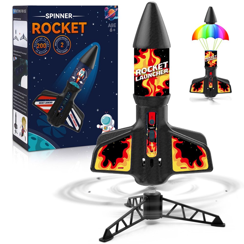 Eieymct Rocket Launcher for Kids - Self-Launching 200 ft Motorized Outdoor Electric Play Toy, High Flying Kids' Play Air Rocket with Launch Set, Birthday Toys Gifts for Boys 8-12, Flame Pattern