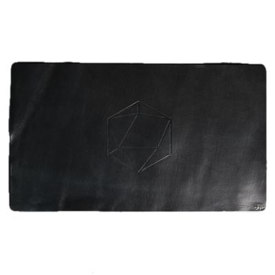 Leather Gaming Playmat 24" x 14" - Personalization Options with Unique Stamp Designs and Snap Closure Band - Ox & Pine Customized Full-Grain Leather (Black)