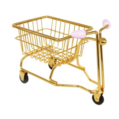 ToysCentral Basics Miniature Shopping Cart Toy Kids Push Cart Toy Multi Stationery Play House Toys Supermarket Toy Metal Model Decor, gold and pink, 16cmx8.5cmx12cm