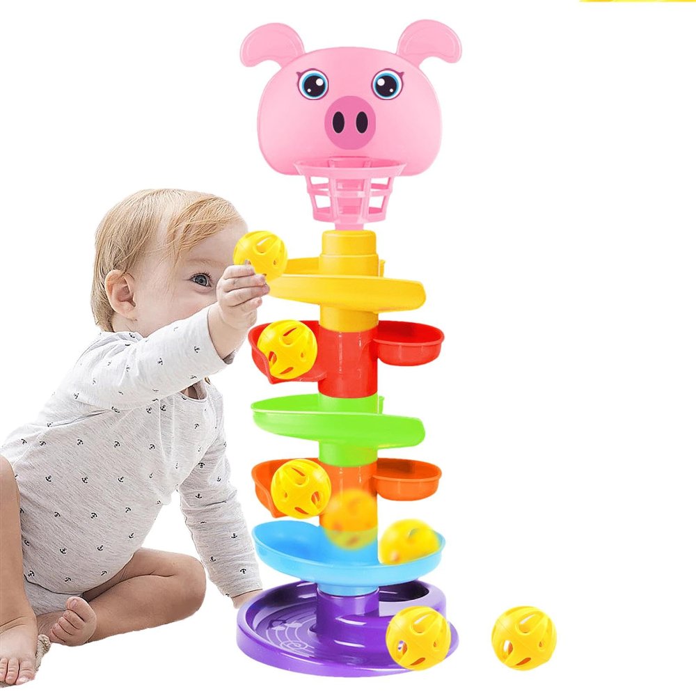 Ball Drop Toy, Ball Drop Tower, 6 Layers Cute Stackable Tower with 5 Rolling Balls, Portable and Detachable Early Development Supplies, Learning Games