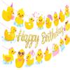 3PCS Duck Happy Birthday Banners Rubber Duck Birthday Party Supplies Duck Birthday Hanging Banners Duck Birthday Party Decorations for Little Yellow Duck Baby Shower Supplies view 1