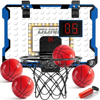 NIPLOOOW Indoor Basketball Hoop for Kids, Over The Door Mini Basketball Hoops, LED Light Mini Hoop with Scoreboard & 4 Balls, Kids Basketball Hoop Sport Toys Gifts for 5 6 7 8 9 10 11 12+Year Old Boys