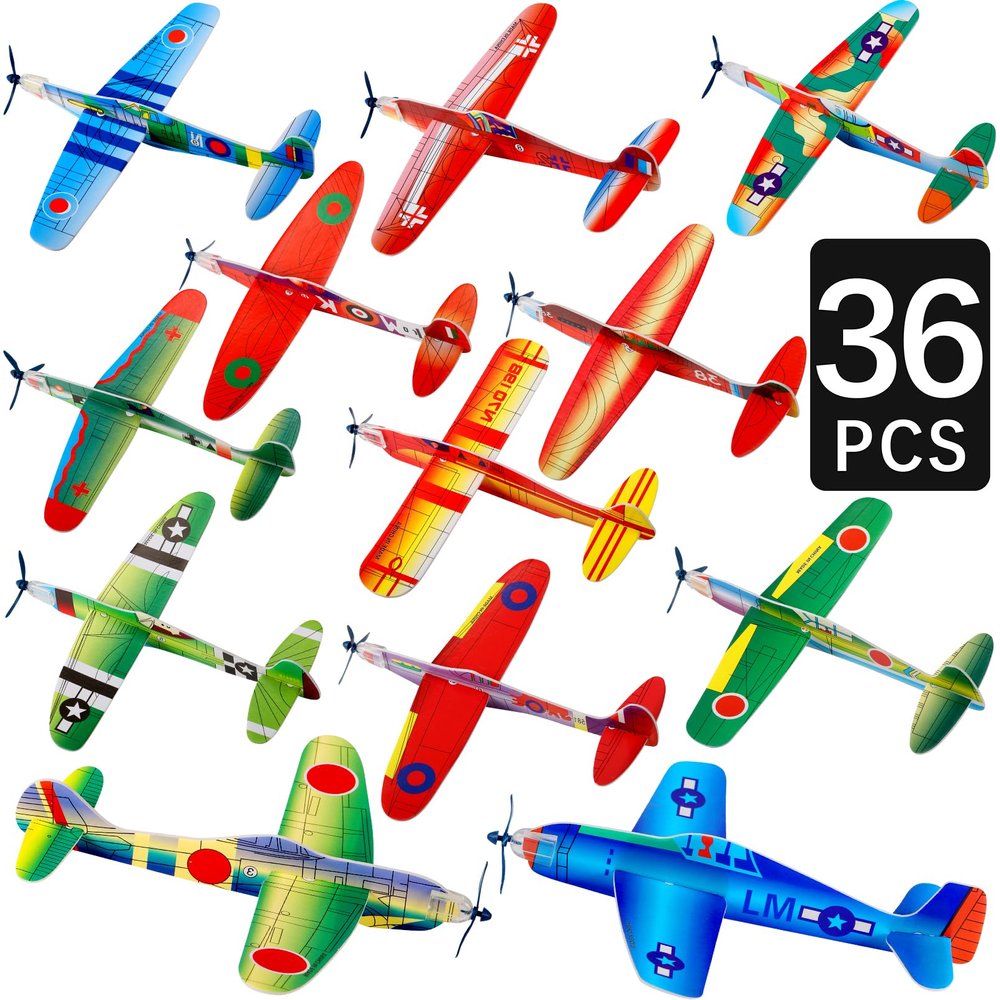 CACASO 36 Pack Foam Airplane Toys for Kids, Glider Planes for Boys & Girls, Birthday Party Favors, Outdoor Flying Toy, Mini Airplanes Classroom Prize Exchange Gift, Carnival Prize