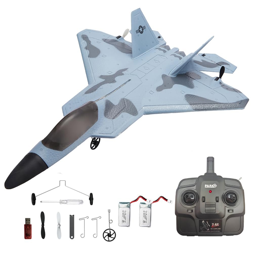 Park10 Toys F22 Raptor Model RC Jet 3CH 2.4G F22S RC Airplane for Adults Upgrade Version Outdoor RC Glider Plane with LED Light (Gray)