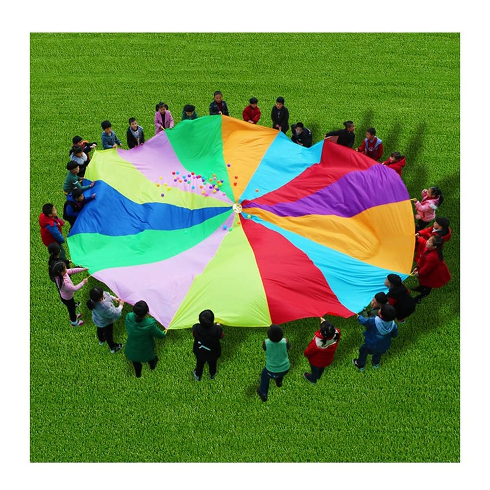 UUNVTOSU Play Parachute Birthday Party Game, Nursery Physical Training Resistance Parachute Games, 10-100 People Teamwork Game Parachute Parachute(2m/6.5ft)