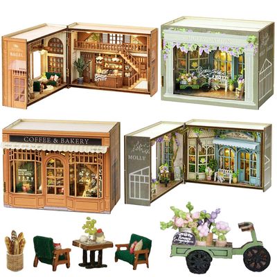 3D Miniature House Kit Page Turning Design Tiny House Kits to Build DIY Wooden Crafts for Adults Miniatures Model Kits with Furniture, Christmas & Birthday for Women (C)