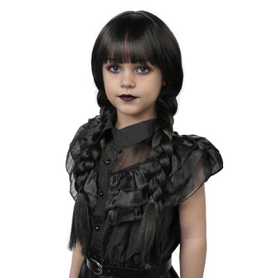 MUPUL Long Braid Wig With Bangs Black Braided Wig Girls Halloween costume Wigs For Kids