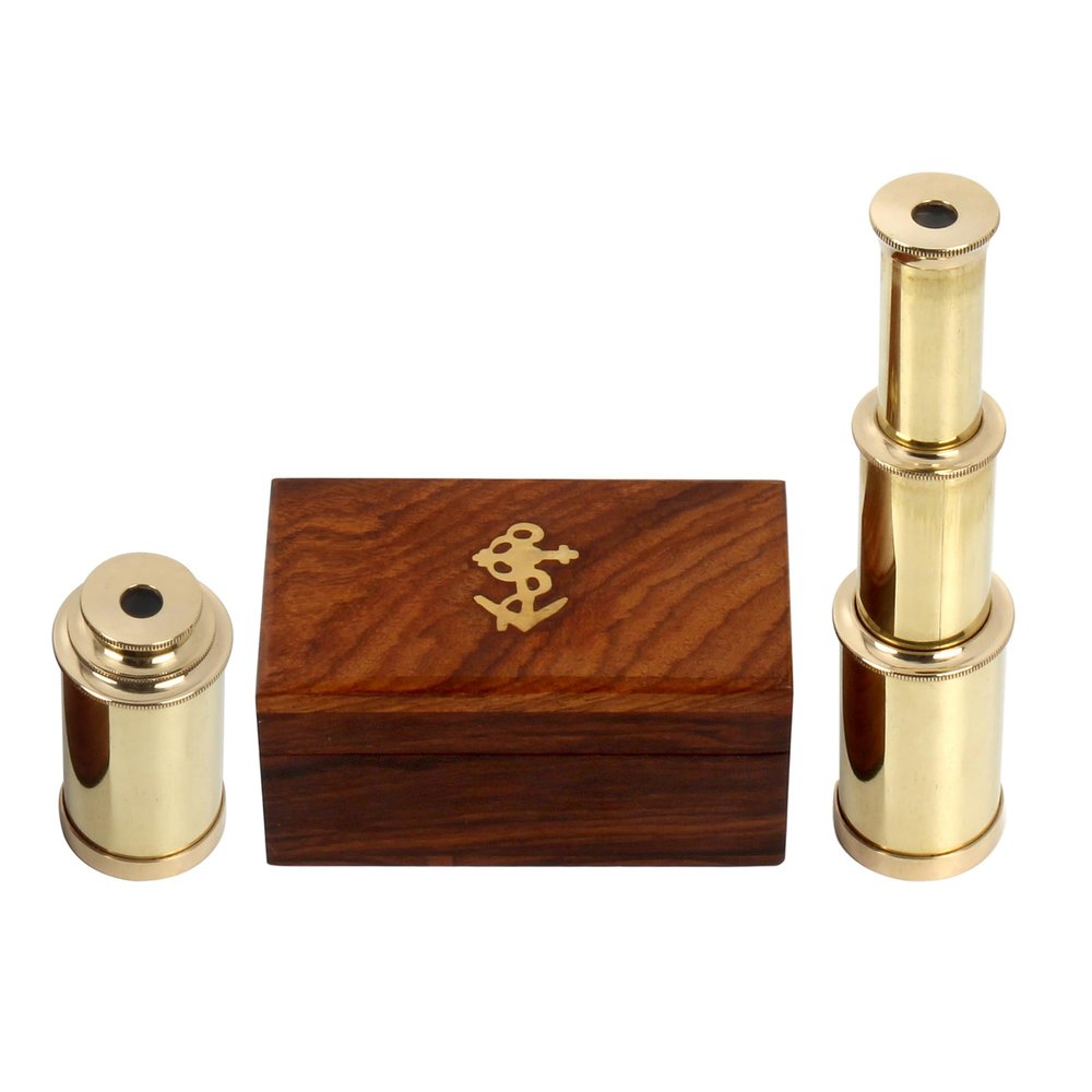 6" Handcrafted Nautical Brass Spyglass Telescope with Wooden Box