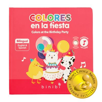 Binibi Spanish Musical Book Colors at The Birthday Party | Spanish Learning for Kids | Bilingual Book for Babies & Toddlers 1-3 | Libro en espaol para bebs