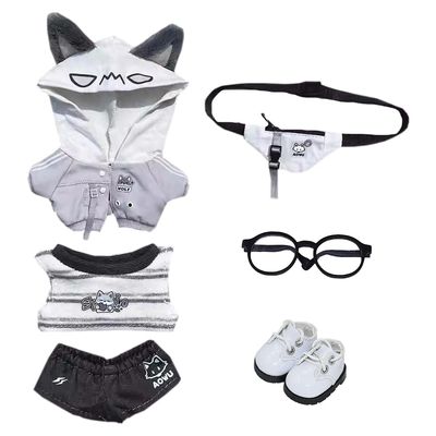 niannyyhouse 10cm 15cm 20cm Plush Doll Clothes Hoodie Vest Pants Backpacks Glasses Shoes Wolf Bear Outfit Soft Stuffed Toy Dressup Gift (Gray-10cm)