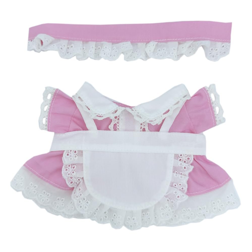 niannyyhouse 15cm 20cm Plush Doll Clothes Headwear Aprons Dresses Maid Outfit Soft Stuffed Toy Dressup Gift (Pink-15cm)