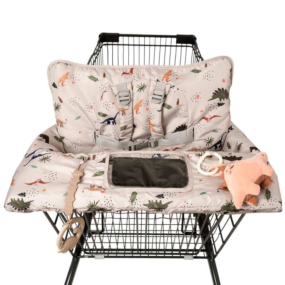 Shopping Cart Cover for Baby 2 in 1 High Chair Covers for Restaurant Comfortable Grocery Cart Seat Covers for Infant, Toddler Universal Suitable for Most Shopping Carts Machine Washable, Dinosaur