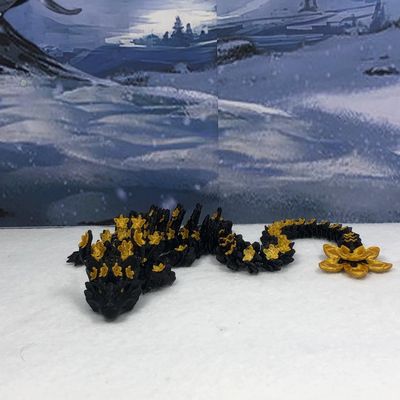 3D Articulated Dragon, 12" Black and Gold Cherry Blossom Dragon with Classic Egg, Fidget ADHD Toy for Autism, Gift Dragon Toy D043-DR