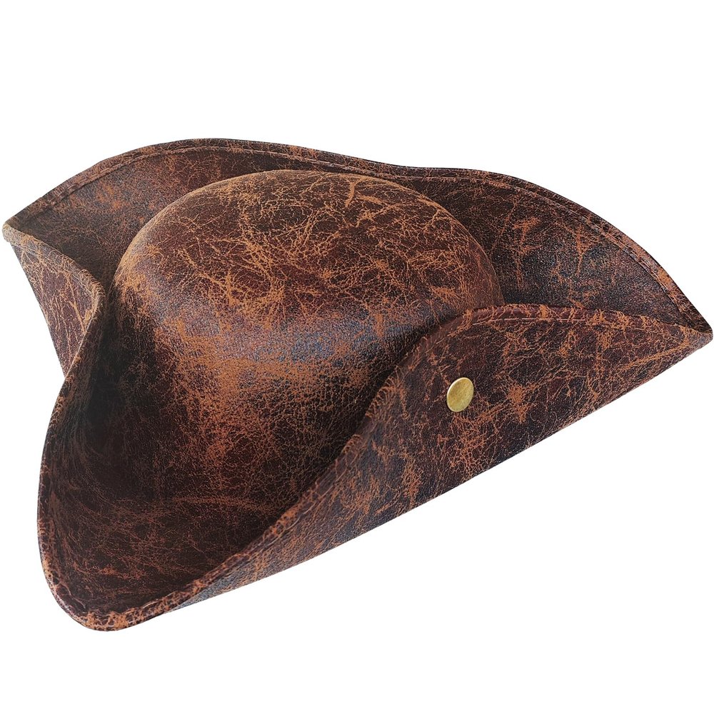 Brown Faux Leather Pirate Hat,Tricorn Pirate Hat,Novelty Leather Pirate Hat for Men Women Halloween Costume Accessories,Cosplay