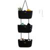 TeoKJ Over the Door Hanging Baskets with Button Strap, 3-Tier Woven Cotton Storage Organizer Bag, Wall-Mounted with Hook Decorative Hanging Nursery Baskets - Black view 1