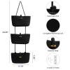 TeoKJ Over the Door Hanging Baskets with Button Strap, 3-Tier Woven Cotton Storage Organizer Bag, Wall-Mounted with Hook Decorative Hanging Nursery Baskets - Black view 2