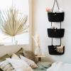 TeoKJ Over the Door Hanging Baskets with Button Strap, 3-Tier Woven Cotton Storage Organizer Bag, Wall-Mounted with Hook Decorative Hanging Nursery Baskets - Black view 3