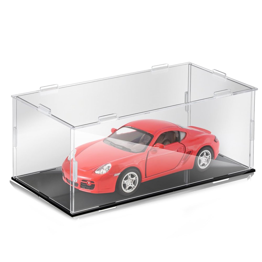 DoubleFill 1 Pcs Clear Acrylic Display Case for 1: 24 Model Car Requires Installation Acrylic Display Box with Black Base Model Storage Case Stands for Toy Car Collectibles