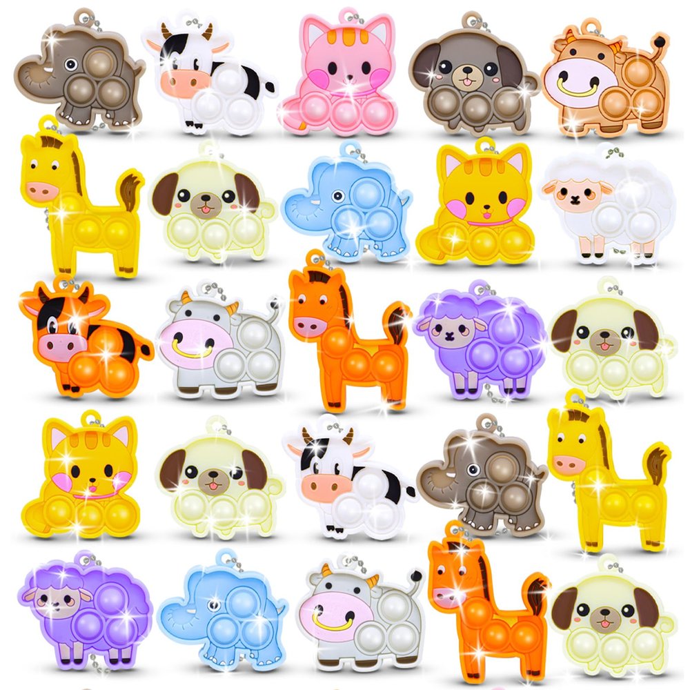 30pcs Party Favors for Kids Valentine's Day Gifts for Kids Sensory Fidgets Toys Mini Pop it Keychain Stocking Stuffers Kid Birthday Gift Treasure Box Toy Classroom Prizes Box Pinata Fillers