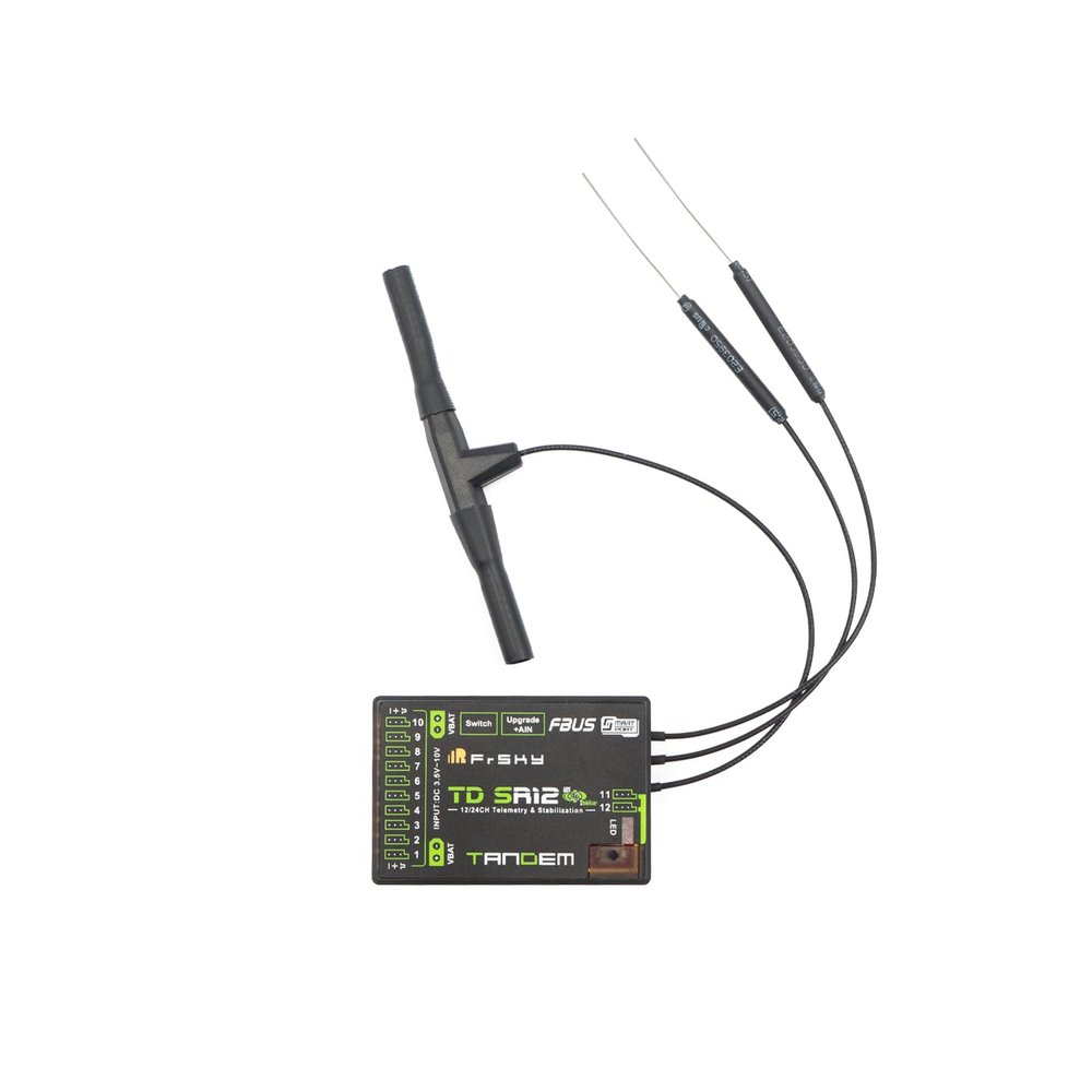 FlightModel FrSky 2.4GHz&900MHz TD R12 Receiver 12 Channel Ports for radio communications-, Black