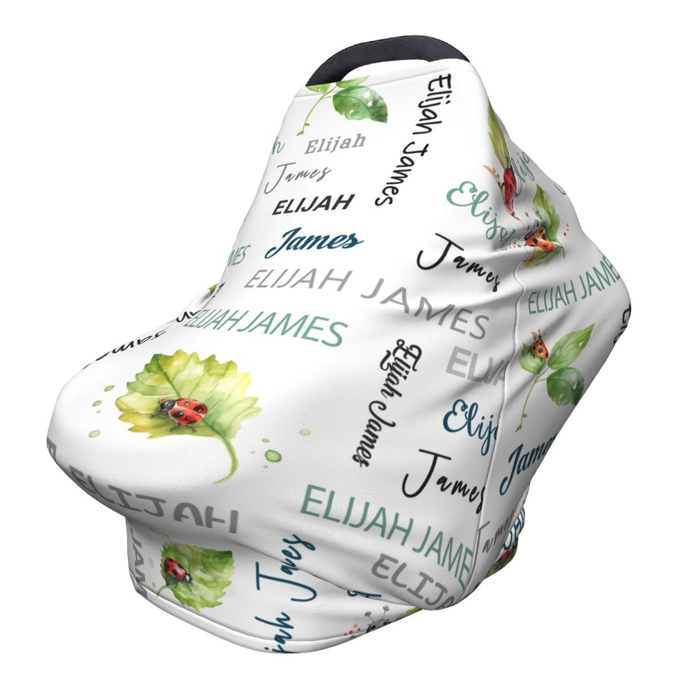 Personalized Baby Car Seat Cover Infant Carseat Canopy, Custom Ladybug Carrier Covers, Summer Stroller Canopy, Mom Nursing Breastfeeding Cover