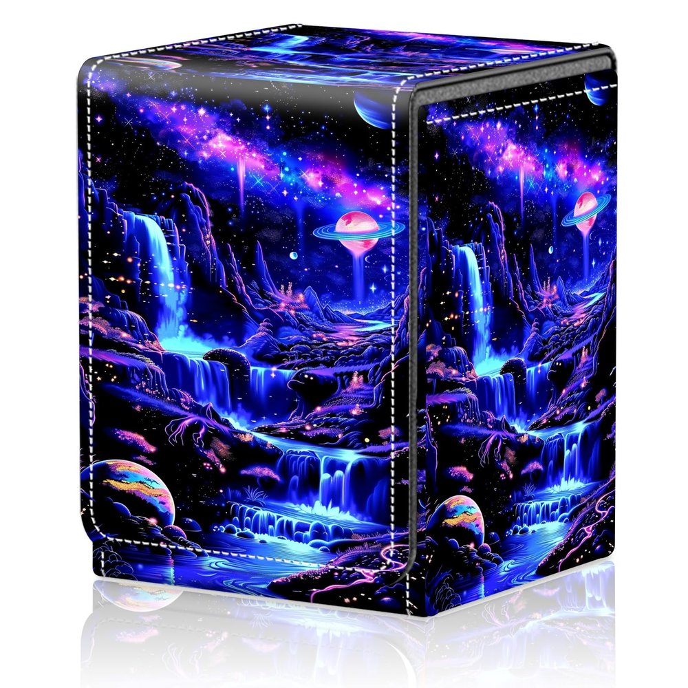 AIRWEE Card Deck Box for MTG Trading Cards, Magic Card Box Can Hold 110+ Single Sleeved Cards, Waterproof PU Leather Material, Strong Magnetic Buckle Card Set Box Suitable for TCG CCG, Blacklight