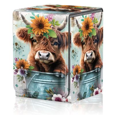 Card Deck Box for MTG Trading Cards, Magic Card Box Can Hold 110+ Single Sleeved Cards, Waterproof PU Leather Material, Strong Magnetic Buckle Card Set Box Suitable for TCG CCG, Baby Cow Bucket