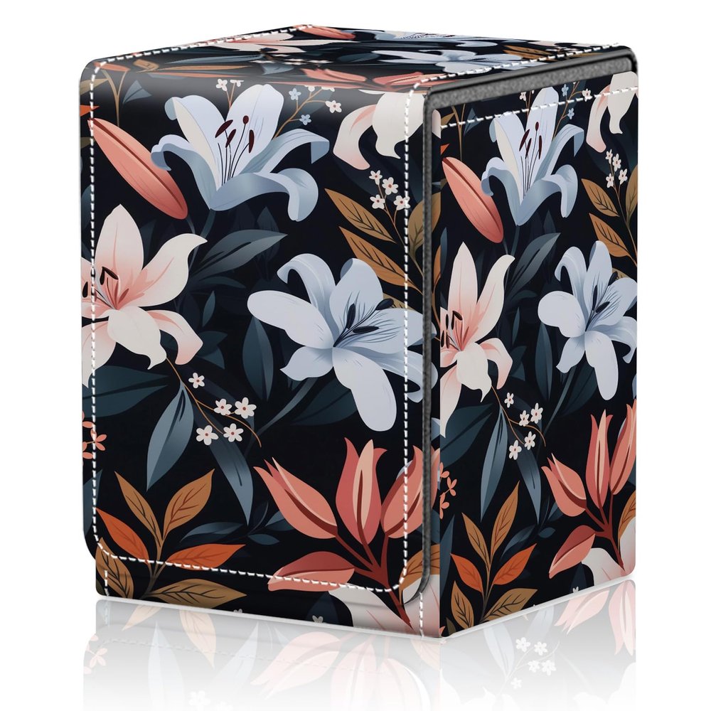 AIRWEE Card Deck Box for MTG Trading Cards, Magic Card Box Can Hold 110+ Single Sleeved Cards, Waterproof PU Leather Material, Strong Magnetic Buckle Card Set Box Suitable for TCG CCG, Blossom