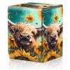 AIRWEE Card Deck Box for MTG Trading Cards, Magic Card Box Can Hold 110+ Single Sleeved Cards, Waterproof PU Leather Material, Strong Magnetic Buckle Card Set Box Suitable for TCG CCG, Sunflowers Cow view 1