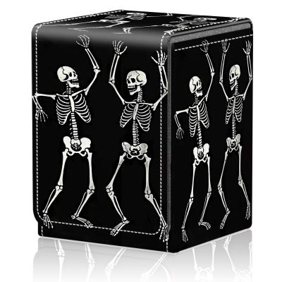Card Deck Box for MTG Trading Cards, Magic Card Box Can Hold 110+ Single Sleeved Cards, Waterproof PU Leather Material, Strong Magnetic Buckle Card Set Box Suitable for TCG CCG, Dancing Skeleton
