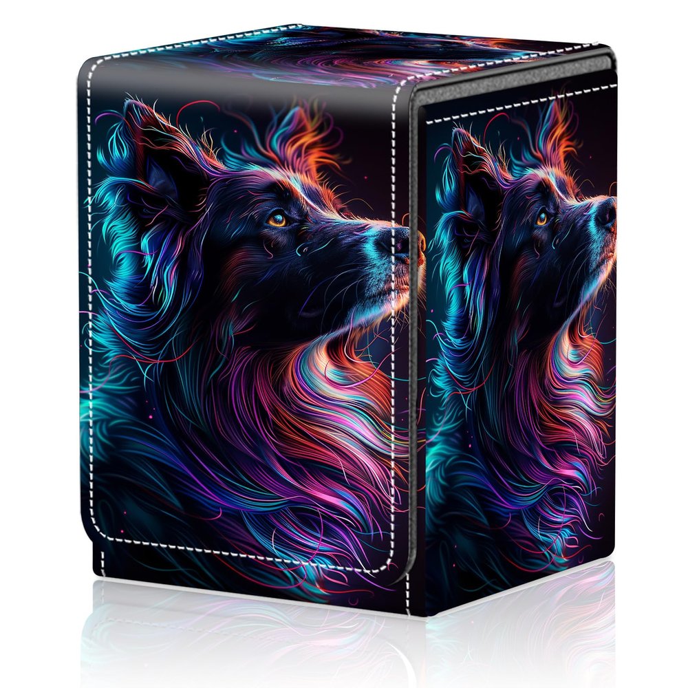 AIRWEE Card Deck Box for MTG Trading Cards, Magic Card Box Can Hold 110+ Single Sleeved Cards, Waterproof PU Leather Material, Strong Magnetic Buckle Card Set Box Suitable for TCG CCG, Shepherd Dog