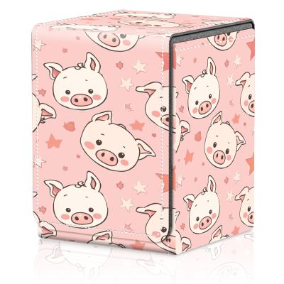Card Deck Box for MTG Trading Cards, Magic Card Box Can Hold 110+ Single Sleeved Cards, Waterproof PU Leather Material, Strong Magnetic Buckle Card Set Box Suitable for TCG CCG, Kawaii Pink Pig