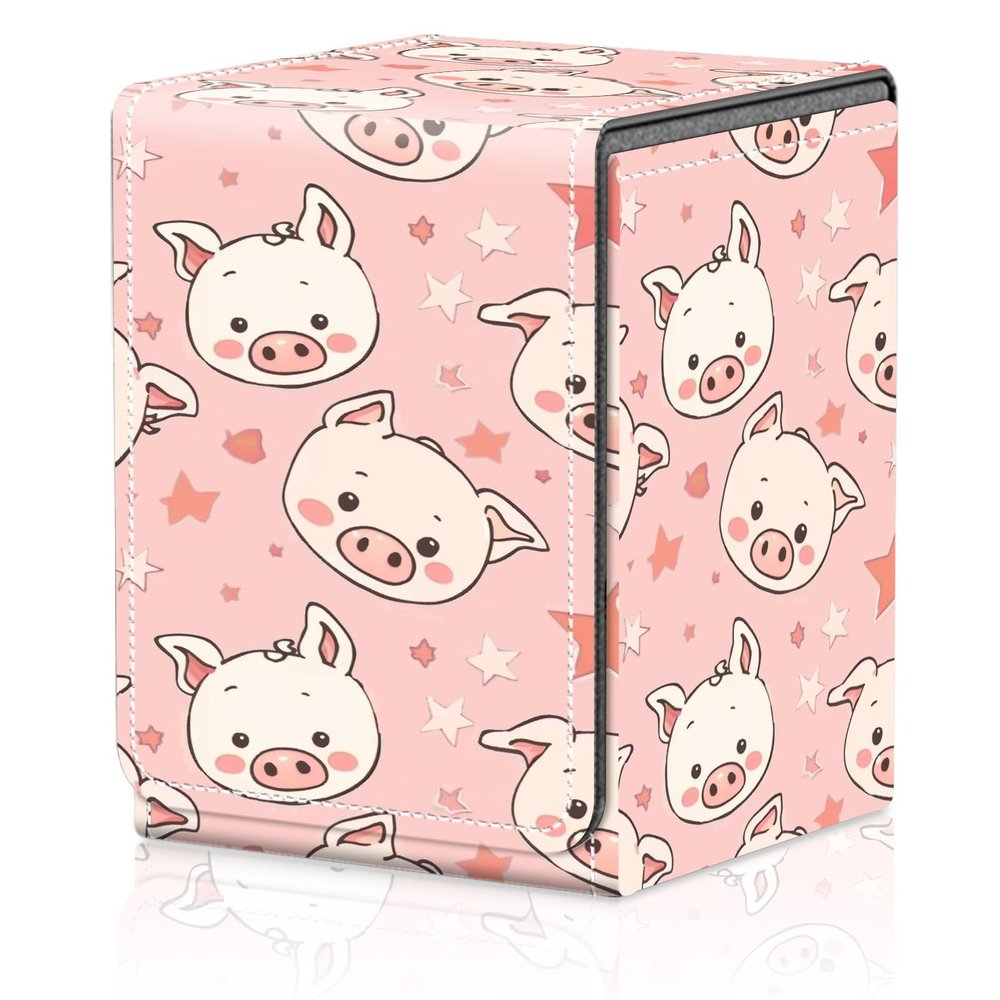 Card Deck Box for MTG Trading Cards, Magic Card Box Can Hold 110+ Single Sleeved Cards, Waterproof PU Leather Material, Strong Magnetic Buckle Card Set Box Suitable for TCG CCG, Kawaii Pink Pig
