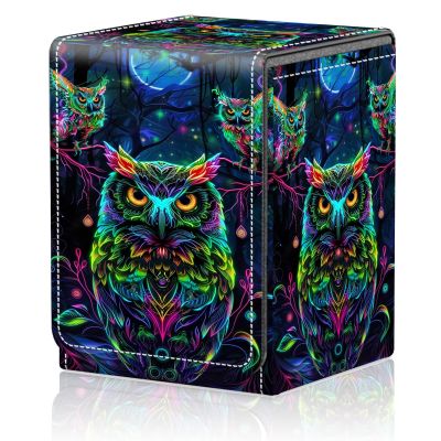 AIRWEE Card Deck Box for MTG Trading Cards, Magic Card Box Can Hold 110+ Single Sleeved Cards, Waterproof PU Leather Material, Strong Magnetic Buckle Card Set Box Suitable for TCG CCG, Colored Owl