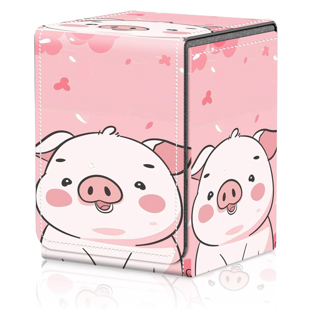 AIRWEE Card Deck Box for MTG Trading Cards, Magic Card Box Can Hold 110+ Single Sleeved Cards, Waterproof PU Leather Material, Strong Magnetic Buckle Card Set Box Suitable for TCG CCG, Pink Cute Pig