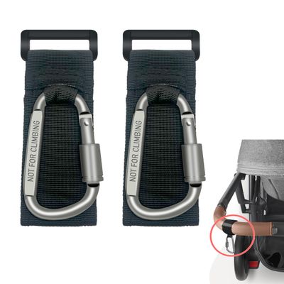2 Pcs Baby Stroller Hook with Locking Mechanism, Carry 30 lbs per Stroller Carabiner Clip, Adjustable Baby Stroller & Car Seat Hook for Hanging Diaper Bag, Golf, Shopping and Pet Cart