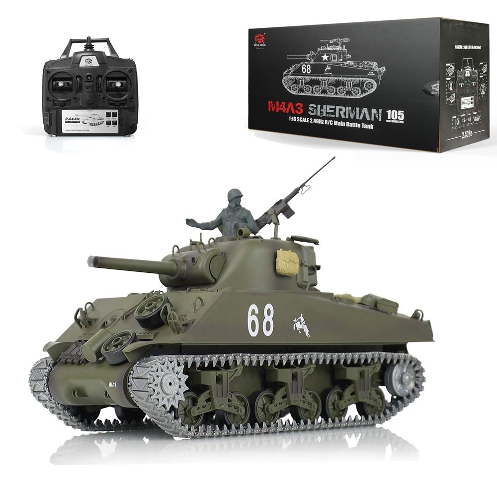 wheelfun Henglong 1/16 FPV 7.0 M4A3 Sherman RTR RC Tank 3898 360 Turret Barrel Recoil for Hobby BB Shooting Airsoft Tank That Shoot