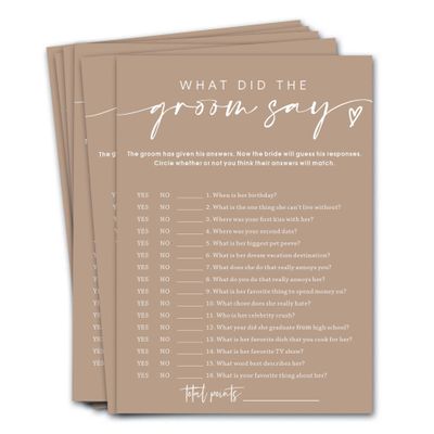 Wybgno Bridal Shower Games Cards, What Did The Groom Say, Bridal Shower Games 25 Guests, Engagement Party Wedding Games for Guests, Minimalist Brown Wedding Party Supplies - D12