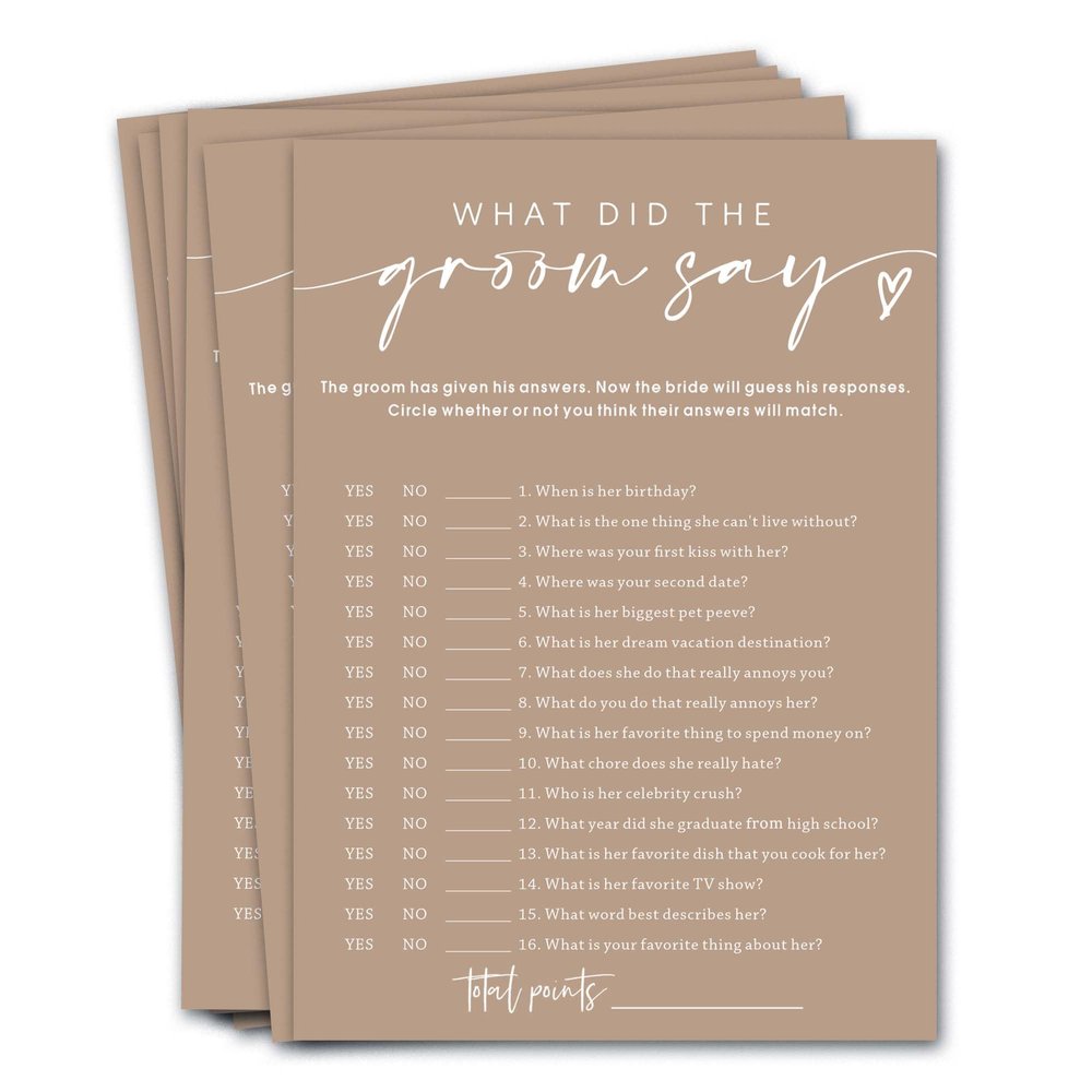 Wybgno Bridal Shower Games Cards, What Did The Groom Say, Bridal Shower Games 25 Guests, Engagement Party Wedding Games for Guests, Minimalist Brown Wedding Party Supplies - D12