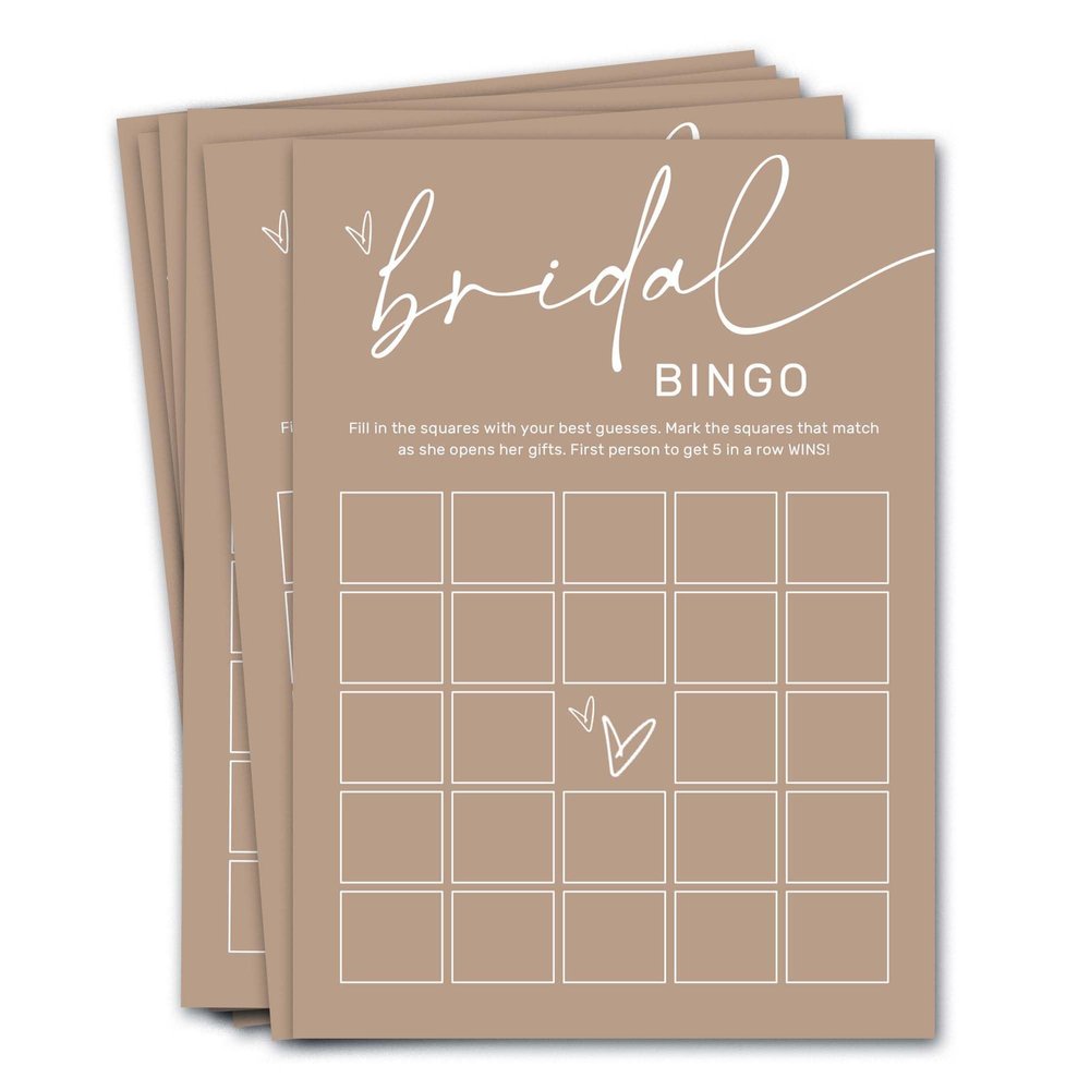 Bridal Shower Bingo, What Will The Bride to Be Receive, 25Pcs Bridal Bingo Game Cards, Engagement Party Games for Guests, Minimalist Brown Wedding Party Supplies - D18