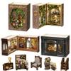 4pcs 3D Miniature House Kit Page Turning Design Tiny House Kits to Build DIY Wooden Crafts for Adults Miniatures Model Kits with Furniture, Christmas & Birthday for Women Gift view 3