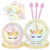 96 Pcs Birthday Plates and Napkins Party Supplies, Gold Horned Horse Disposable Forks Paper Dessert Tableware Decorations Table Dinnerware Favors Set, Serves 24 view 1